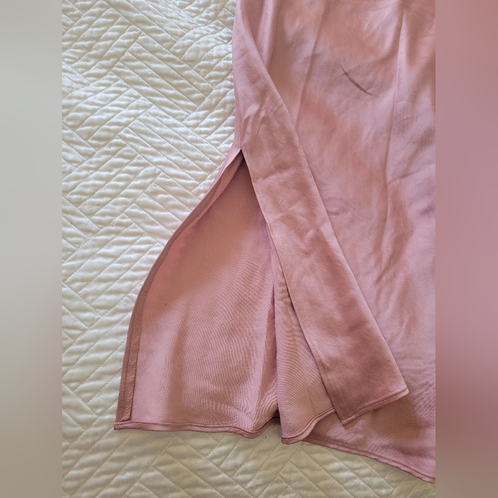 Express Blush Satin Midi Slip Dress Bridesmaid Wedding Guest Minimalist XS - Picture 3 of 5